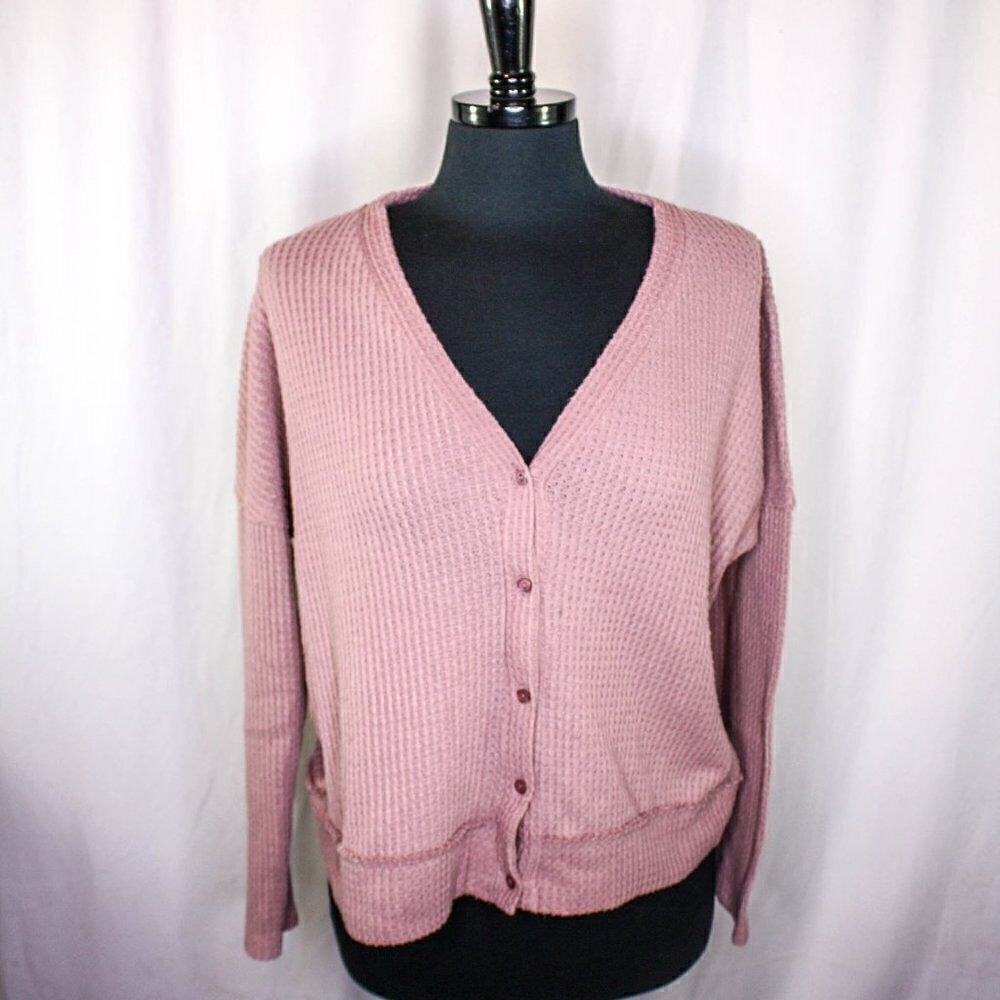 Gibson Look V Neck Cardigan Sweater Dust Pink Size L